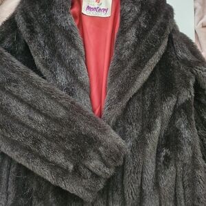 Vintage Dark Brown Fur Jacket with Red Lining